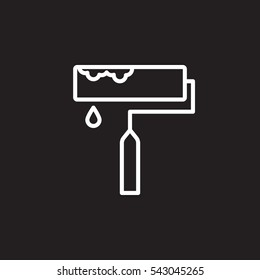 Paint roller line icon, outline vector sign, linear white pictogram isolated on black. Symbol, logo illustration