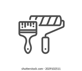 Paint roller line icon. Wall roll brush sign. Painter tool symbol. Quality design element. Linear style paint roller icon. Editable stroke. Vector