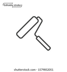 Paint roller line vector icon. Editable stroke.