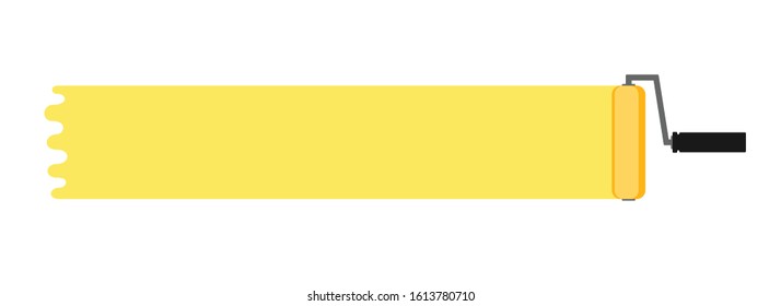 Paint roller with long painted marking colored yellow. Vector illustration
