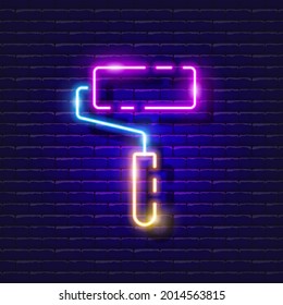 Dibujar un icono de neón de rodillo. Ilustración vectorial para el diseño. Herramienta de reparación del signo de brillo. Concepto de herramientas de construcción.
