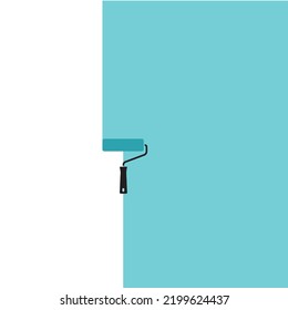 Paint roller on blue colored wall. Modern vector design template
