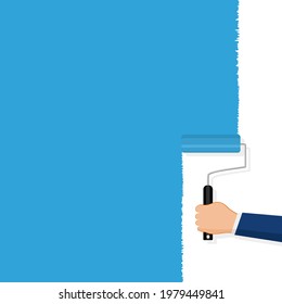 Pintar con un rodillo de pintura en la pared. Vector de fondo del trazo de pincel.