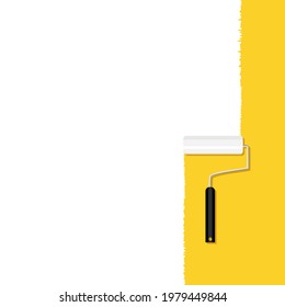Paint with a paint roller on the wall. Brush stroke background vector.