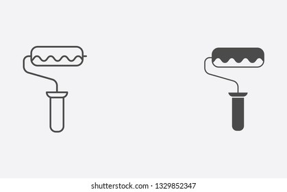 Paint roller outline and filled vector icon sign symbol