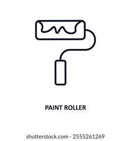 paint roller outline icon.  Thin line icon from construction tools collection. Editable vector isolated on white background