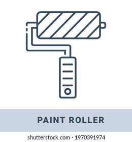 Paint roller outline icon. Vector monochrome illustration isolated on white background. Hand construction tool for renovation work.