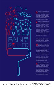 Paint roller outline stroke set dash line design, Nature cocept illustration isolated on dark blue background copy space, vector eps 10