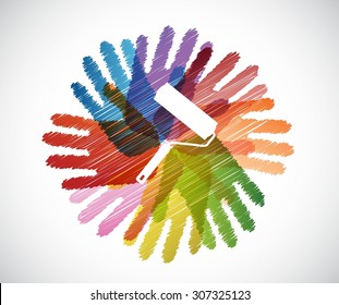 paint roller over diversity hands circle illustration design concept