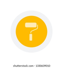 Paint roller, paintbrush icon. Icon in colored circle with gray bold border. Web button, modern flat design