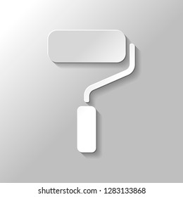 Paint roller, paintbrush icon. Paper style with shadow on gray background