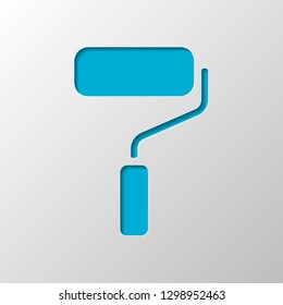 Paint roller, paintbrush icon. Paper design. Cutted symbol with shadow