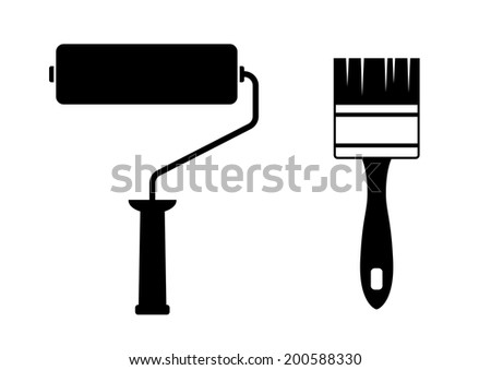 Paint roller and paintbrush on white background  