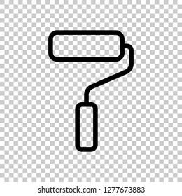 Paint roller, paintbrush, outline linear icon. Black symbol on transparent background