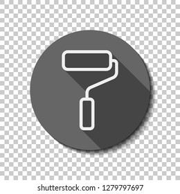 Paint roller, paintbrush, outline linear icon. flat icon, long shadow, circle, transparent grid. Badge or sticker style