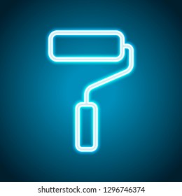 Paint roller, paintbrush, outline linear icon. Neon style. Light decoration icon. Bright electric symbol