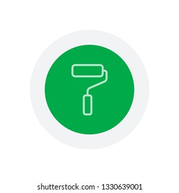 Paint roller, paintbrush, outline linear icon. Icon in colored circle with gray bold border. Web button, modern flat design