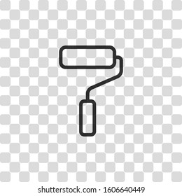 Paint roller, paintbrush, outline linear icon. Black symbol on transparency grid