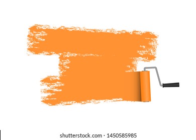 Rouleau de peinture avec zone peinte en orange. Brosse à roulettes. Illustration vectorielle.