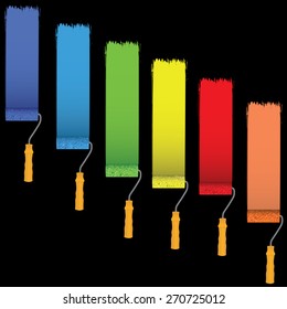 Paint roller is painted on a black color background for your message. 