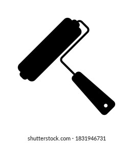 Paint roller for painting icon. Black silhouette. Vector flat graphic illustration. The isolated object on a white background. Isolate.