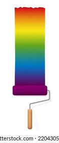 Paint roller painting a rainbow colored magic field. Everything is made really colorful. Isolated vector illustration on white background.
