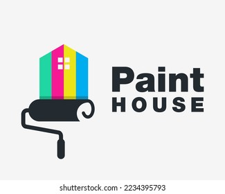Paint Roller Painting Roll Tool Repair Renovation Home House Wall Color Building Vector Logo Design