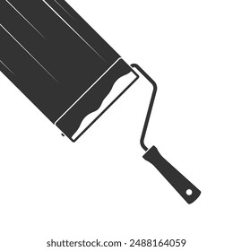 Paint roller paints the surface with paint. Graphic poster with painting paint of surface. Symbol of repair. Vector illustration