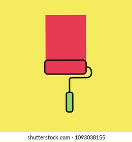 paint roller red color, flat design