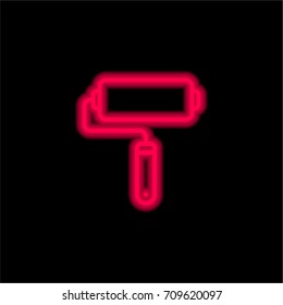 Paint roller red glowing neon ui ux icon. Glowing sign logo vector
