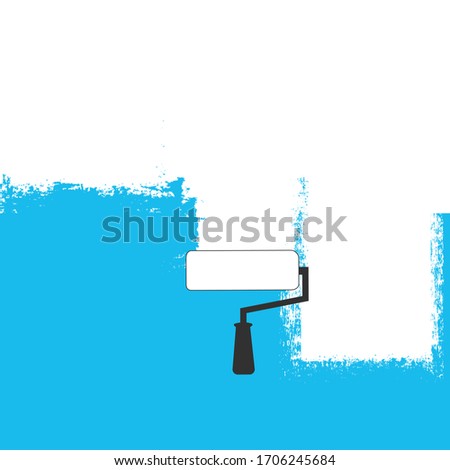 Paint roller with redecorated wall in white and blue with place for your text. Stock Vector illustration isolated on white background.
