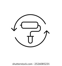 Paint roller in refresh arrows. House makeover, repaint and renew. DIY tools. Pixel perfect, editable stroke icon