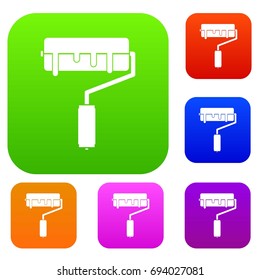 Paint roller with paint set icon in different colors isolated vector illustration. Premium collection