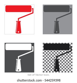 Paint Roller Set icons with four Color Variations of flat style. Vector illustration.
