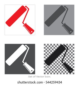 Paint Roller Set icons with four Color Variations of flat style. Vector illustration.