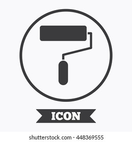 Paint roller sign icon. Painting tool symbol. Graphic design element. Flat symbol in circle button. Vector