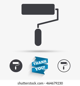 Paint roller sign icon. Painting tool symbol. Flat icons. Buttons with icons. Thank you ribbon. Vector