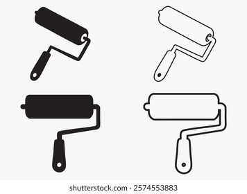 Paint roller silhouette and outline vector. sign and symbol vector illustration
