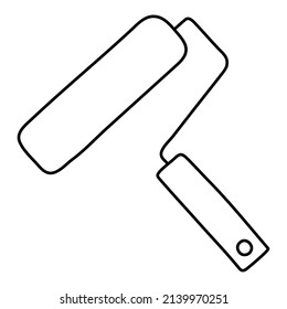Paint roller sketch. Construction tool. Black vector instrument illustration