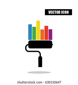 Paint roller statistic chart flat icon with drop shadow isolated on white background