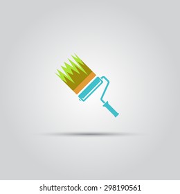 Paint roller and strip paint isolated vector icon
