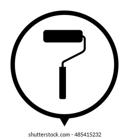 paint roller symbol - black vector icon;  map pointer