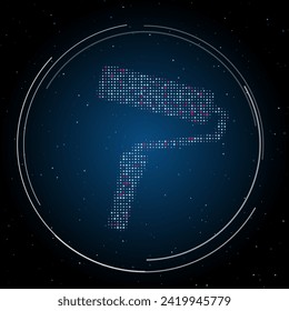 The paint roller symbol filled with white dots. Pointillism style. Some dots is pink. Vector illustration on blue background with stars