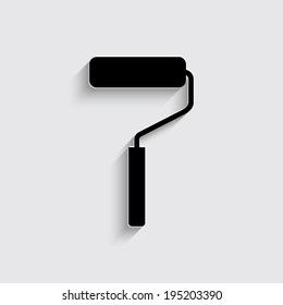 paint roller symbol - vector icon with shadow on a grey background