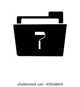paint roller symbol - white vector icon;  black folder