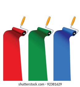 paint roller in three color vector art illustration