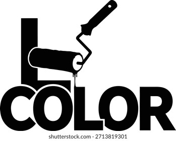 Paint roller tool vector illustration with Color text for renovation and interior design service branding on a transparent background.