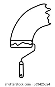 Paint Roller with paint trace. Linear thin line vector illustration