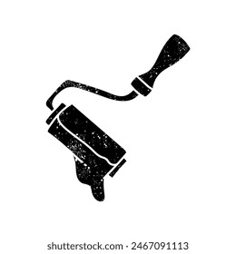 Paint roller with trail black hand drawn icon in grunge look