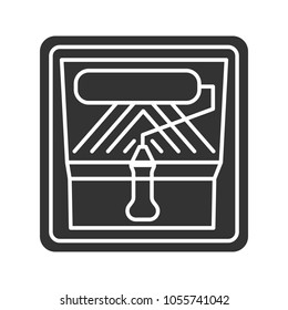 Paint roller in tray container glyph icon. Silhouette symbol. Painting, dyeing. Negative space. Vector isolated illustration